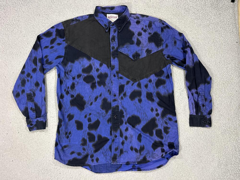 Saddlebrook Shirt Mens Large Blue Animal Print Western Cowboy Rodeo Long Sleeve